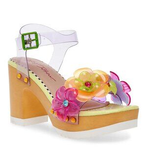 Betsey Johnson Floryn Flower Embellished Platform Heeled Sandals Size 11 PVC